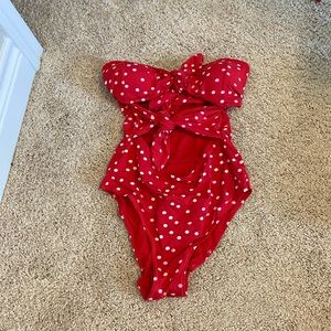 Red and white polka dot swimsuit